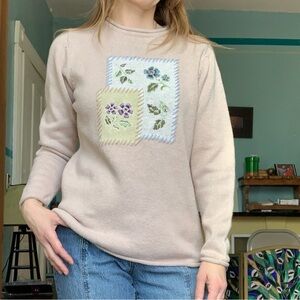 Cherokee Cream Sweater with Floral Embroidery